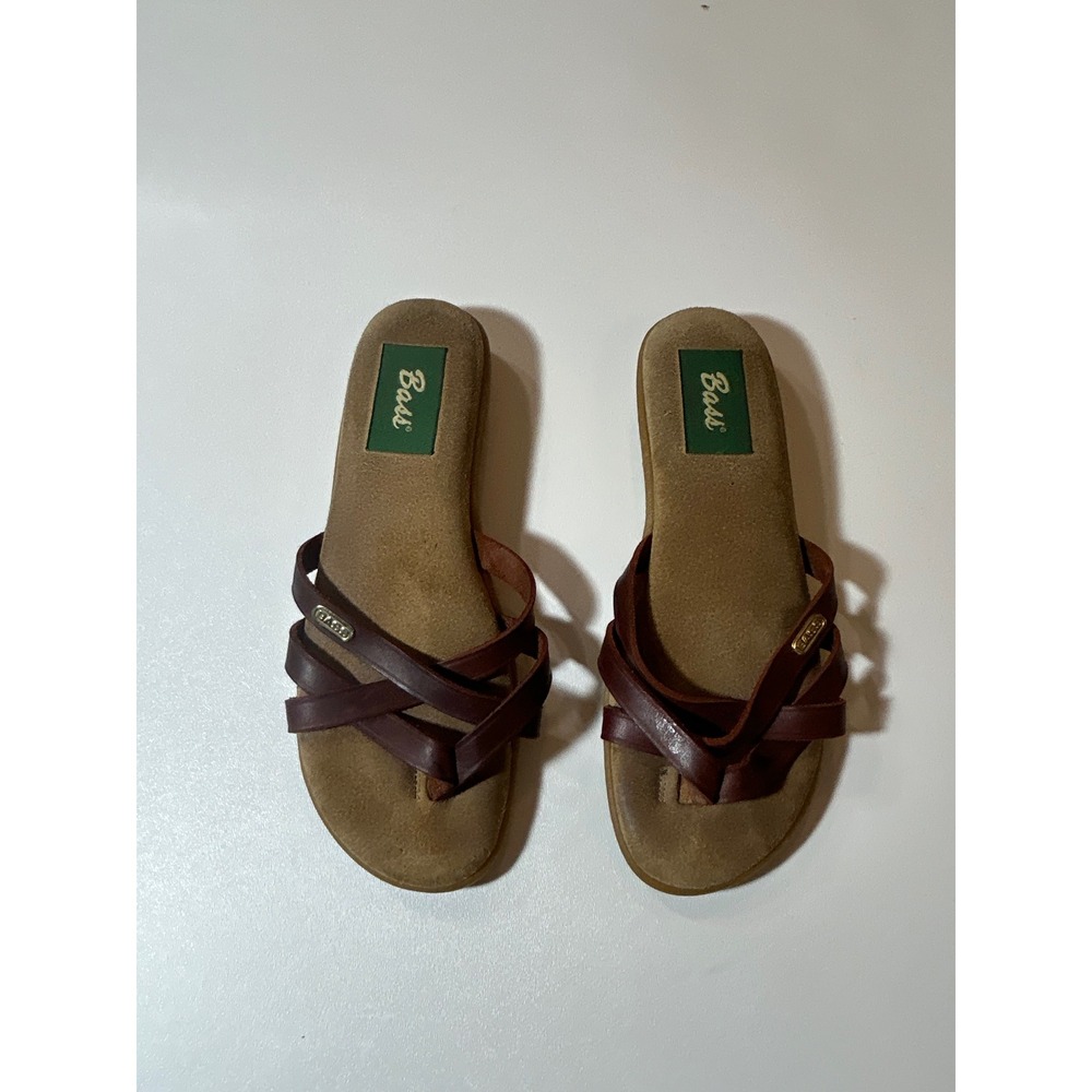 Bass Strappy Sandals Women's Size 8 Brown Leather Slip On Flats